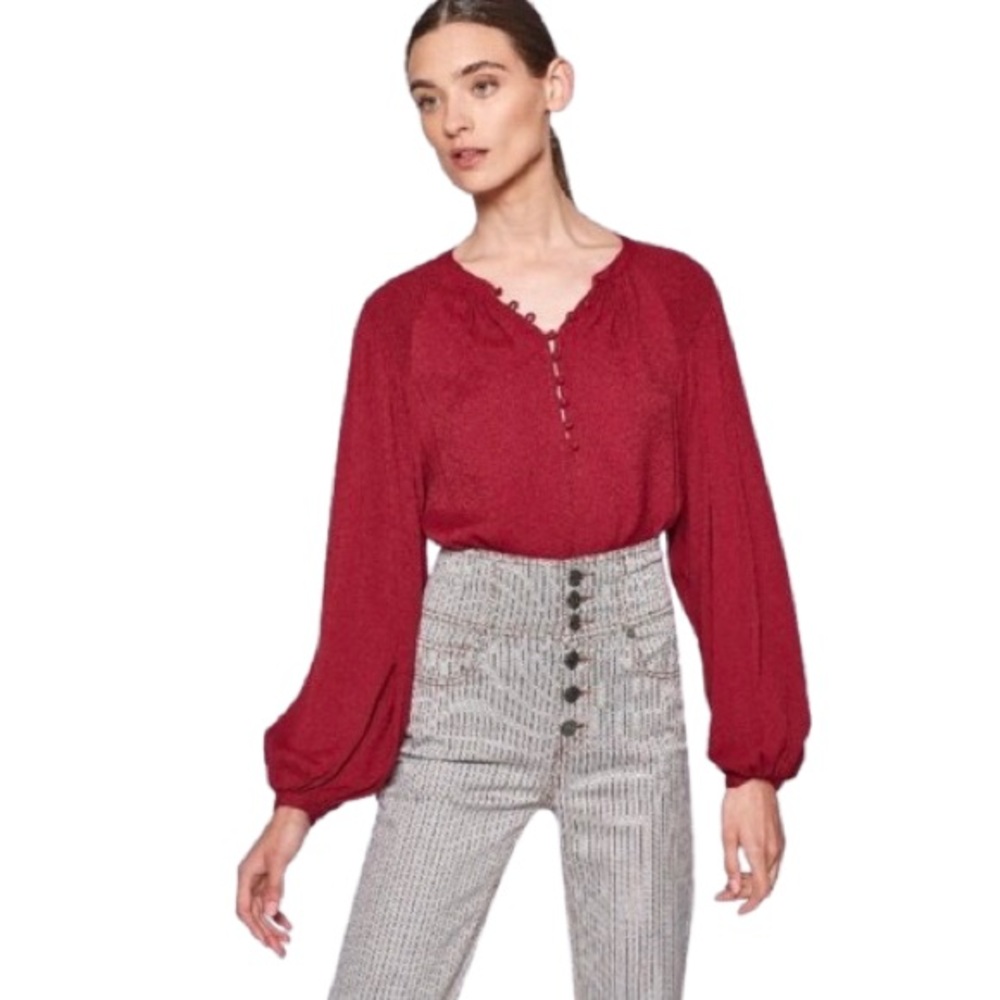 Joie Addalla Balloon Sleeved Smocked Shoulder Top